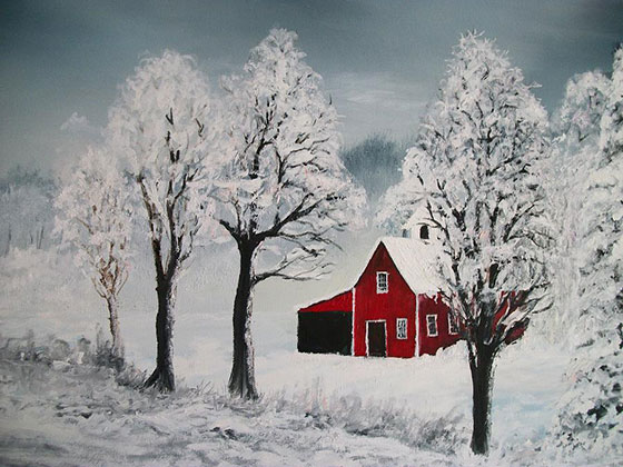 عکس نقاشی طبیعت رویایی فصل زمستان